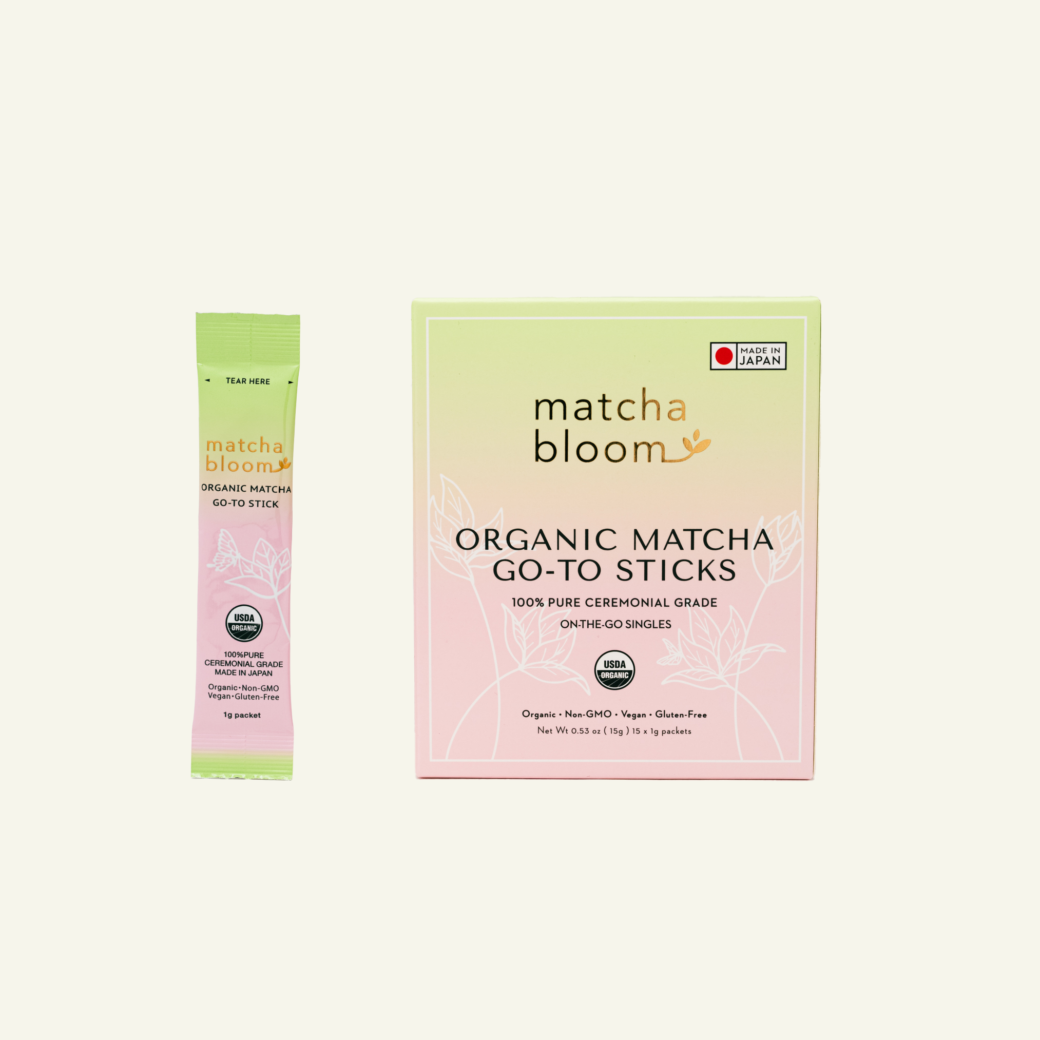 Matcha Go-To Sticks | Organic Matcha Travel Friendly Green Tea - 15 Sticks